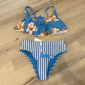 Nwt cupshe floral and stripe bikini size small